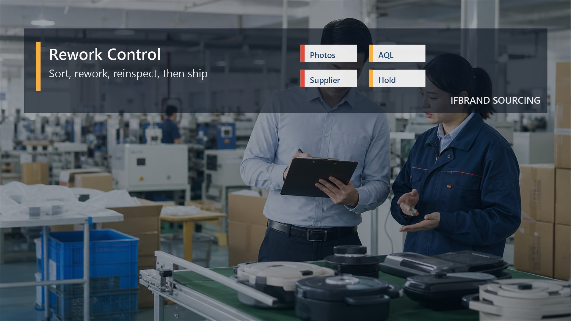 Rework Control visual for China QC Failure Case Study: Rework, Sort, and Ship Safely