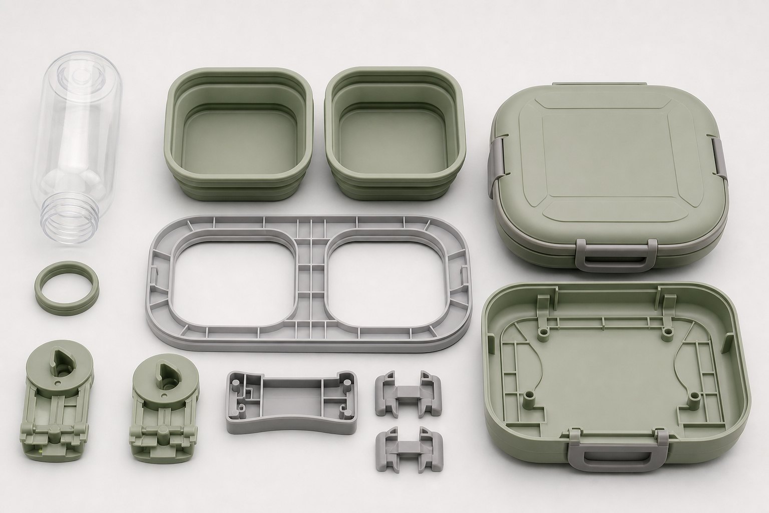 Pet travel feeding kit components and molded construction