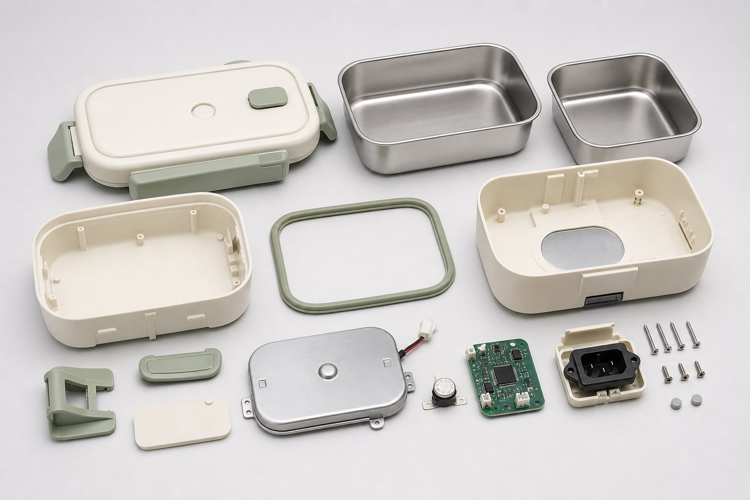 Electric lunch box housing heating and control components